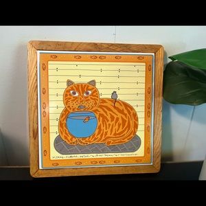 Vintage Taylor and Ng San Francisco large orange cat and fishbowl ceramic tile